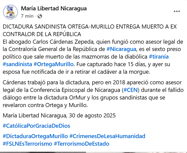 luna_nicaragua's tweet image. El abogado Carlos Cárdenas Zepeda fungió como asesor legal de la Contraloría General de la República de #Nicaragua. Aunq trabajó para la dictadura sandinista OrMur, en 2018 apareció como asesor de los Obispos #CEN en el fallido diálogo entre orteguistas y no orteguistas.