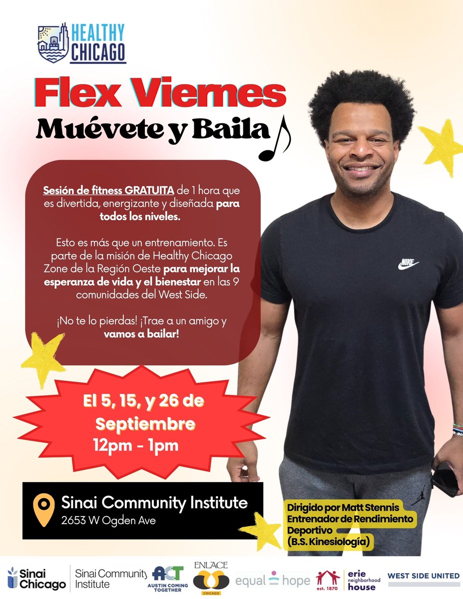 💪 Get Moving with Flex Fridays! 🏃‍♀️🏋️‍♂️
Join us at Sinai Community Institute’s Townhall for a FREE adult fitness series—fun, energizing workouts for all skill levels!

🗓️ September 5, 15, &amp; 26
🕛 12 PM – 1 PM
📍 Townhall at Sinai Community Institute