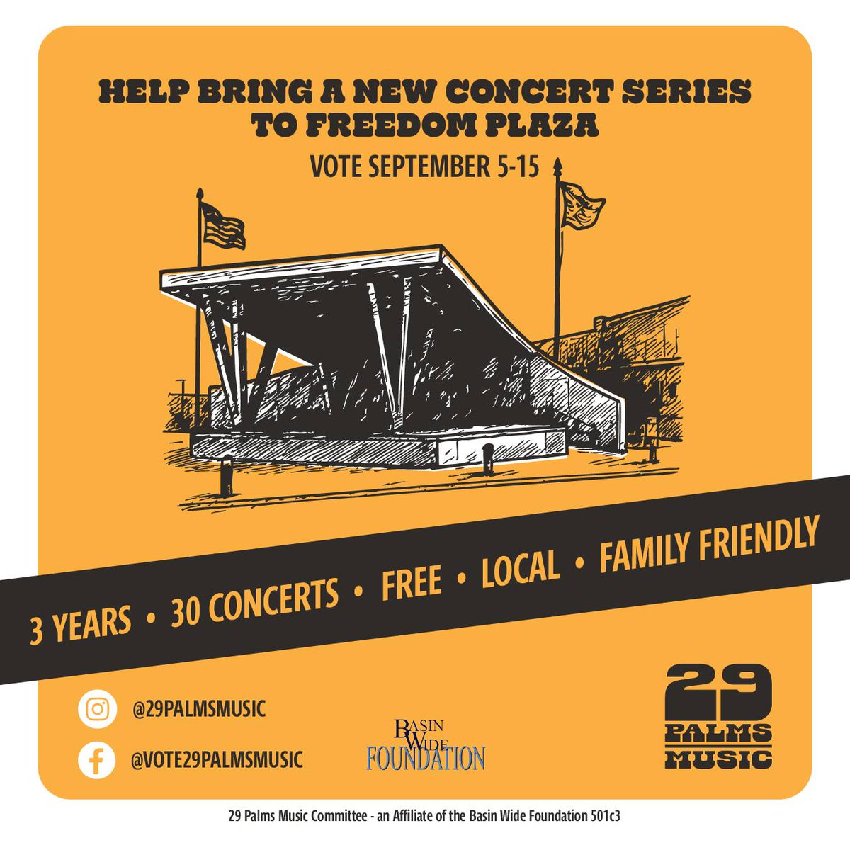 Visit 29 Palms (@visit29palms) on Twitter photo 🎶 Exciting news: 29 Palms is a top 100 finalist for
<a href="/LevittFdn/">Levitt Foundation</a>'s Music Series Grant, and one step closer to bringing a 3-year concert series to Freedom Plaza! Stay tuned for more details to follow, with public voting to take place September 5–15. 🎶 Exciting news: 29 Palms is a top 100 finalist for
<a href="/LevittFdn/">Levitt Foundation</a>'s Music Series Grant, and one step closer to bringing a 3-year concert series to Freedom Plaza! Stay tuned for more details to follow, with public voting to take place September 5–15.