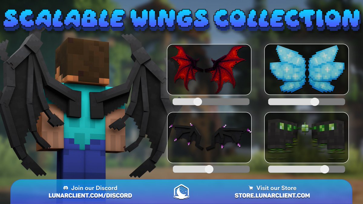 LunarClient's tweet image. New Scalable Wings Collection is here! 🌞

Upgrade your wardrobe with a wide range of wings that you can scale to your liking at store.lunarclient.com/category/scala…

The entire store is also 10% off for Labor Day Weekend! 💳