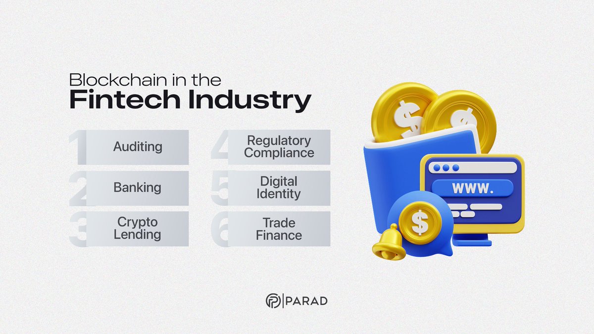 prddao's tweet image. From auditing to digital identity, blockchain is reshaping the #Fintech industry. 🚀

Banking, lending, compliance &amp;amp; trade finance are evolving faster than ever.

The future of finance is on-chain. 🔗💸

#Blockchain #Crypto #ParadDAO #Web3