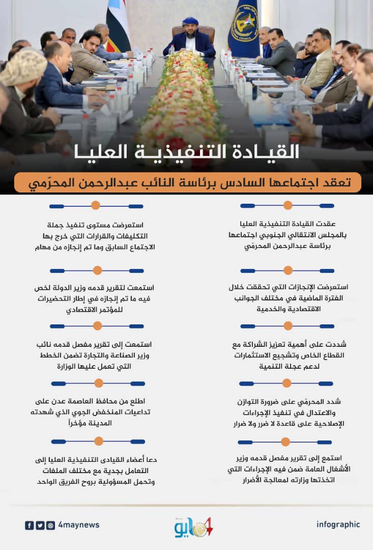 القيادة التنفيذية العليا تعقد اجتماعها السادس برئاسة النائب عبدالرحمن المحرّمي