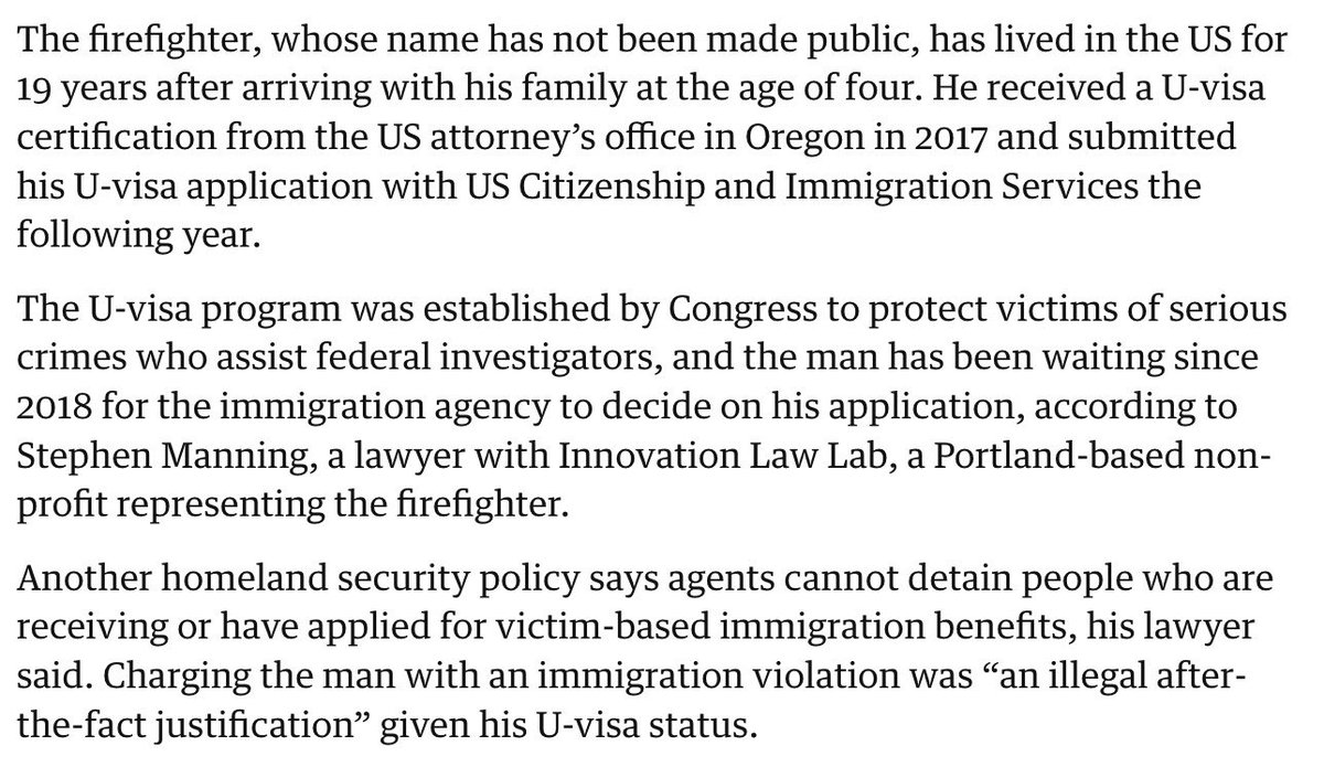 One of the contract firefighters arrested by Border Patrol had been in the US for 19 years — since he was four years old. He was too young for DACA, but he had a pending visa for victims of a crime, which he has been waiting on the government to process for SIX YEARS now.