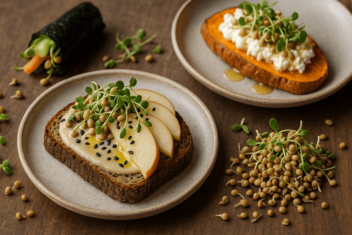 sanapendium's tweet image. Linsensprossen 🌱
Weniger Phytate → bessere Eisen/Zink-Aufnahme. Protein mit Lysin + Folat/B-Vits. In 3–5 Tagen ready!
Quick-Fav: Tahini + Apfel + Sprossen – auf Roggen oder Süßkartoffel-Toast.
#Linsensprossen #Pflanzenprotein #SeptemberStart