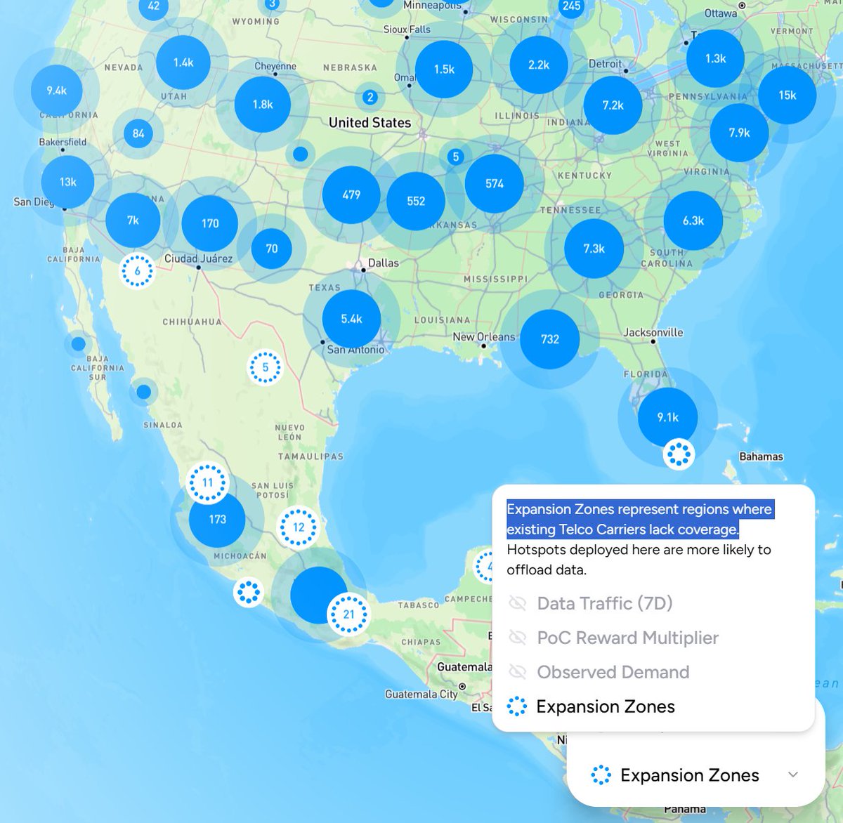 Map of Helium expansion zones in Mexico and the United States showing hotspot deployment opportunities