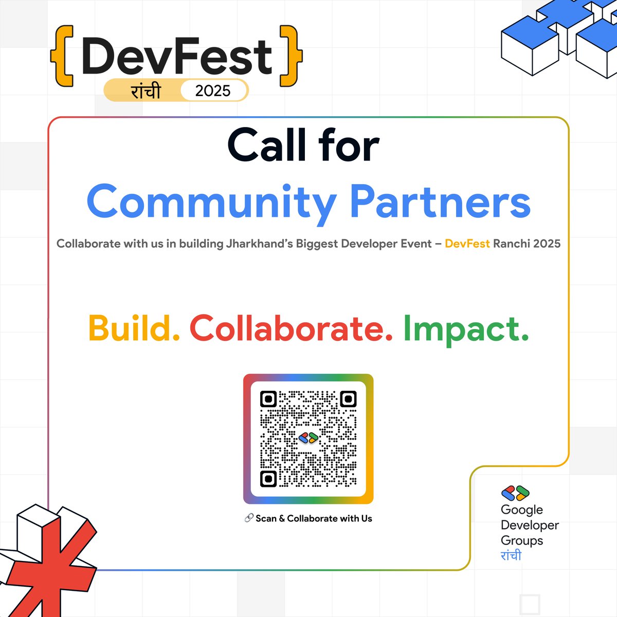 gdgrnc's tweet image. Your community + our stage = Unlimited Impact 🚀
 Become a Community Partners at #DevFestRanchi2025 ✨
 Apply now 👉forms.gle/q5KT8KKPfVkgrT…  

@GDGIndia @gdgrnc @GoogleIndia 
#GoogleDevelopers #TechCommunity #Developer #Devfest2025 #DevfestRanchi #devfestrnc #GDGRanchi #gdgrnc