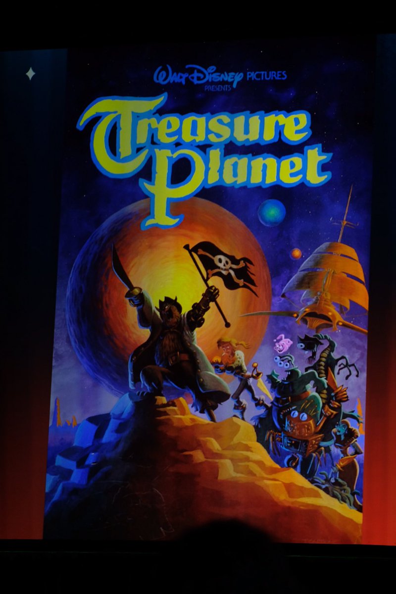 Unused alien character designs for “Treasure Planet” and the poster created in the mid-‘90s that convinced Disney executives to greenlight the movie, which released in 2002. Shared just now at #DestinationD23.

Theme park news from this weekend: attractionsmagazine.com/destination-d2…