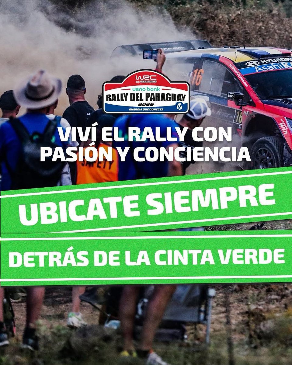El WRC se vive con pasión y conciencia: seguridad ante todo

La organización recuerda al público que la seguridad es prioridad:
📍 Ubicarse siempre detrás de la cinta verde
🚫 Evitar zonas sin delimitación
👮‍♂️ Respetar a los guardarrally y personal de seguridad