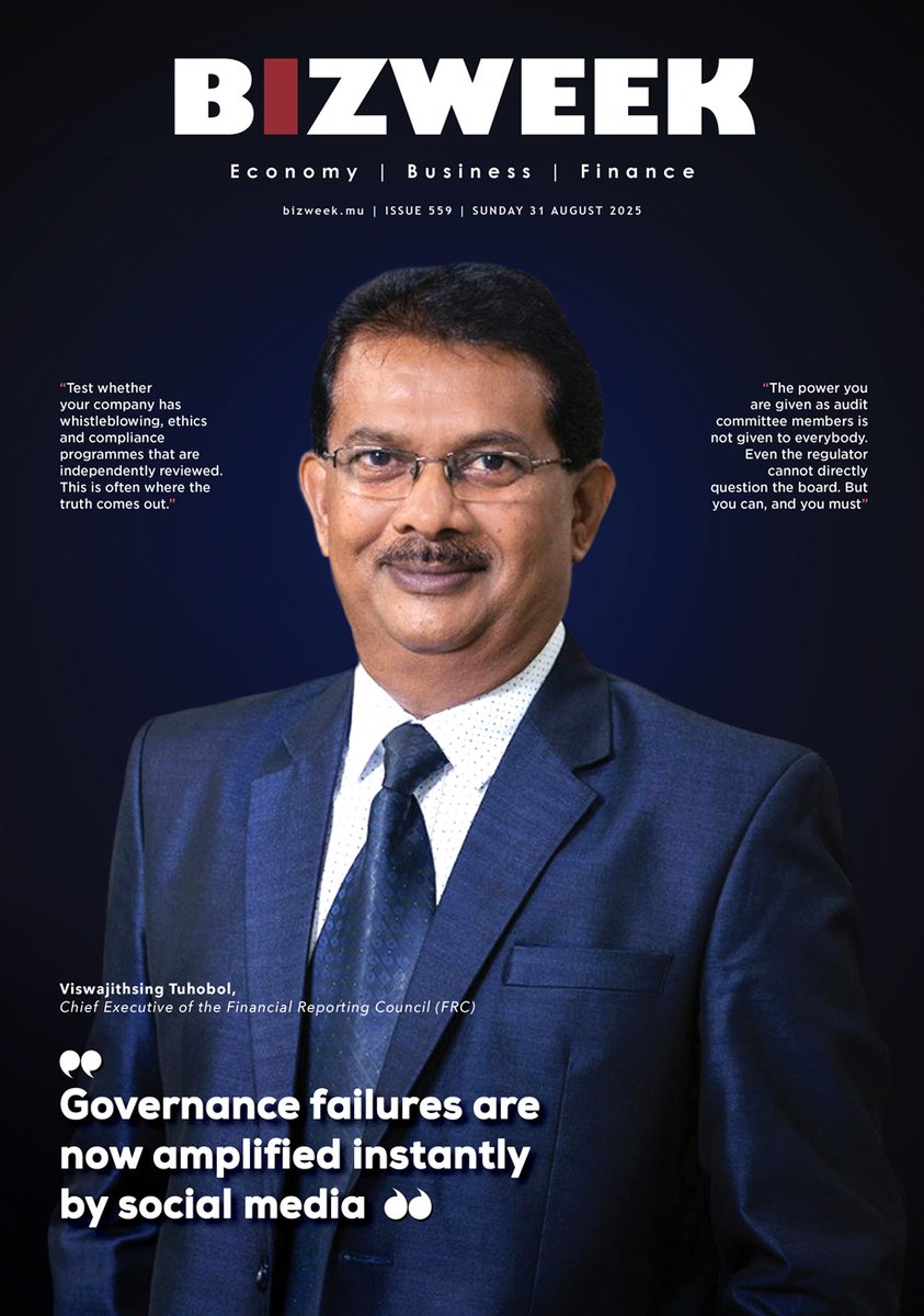 bizweekmu's tweet image. &quot;Governance failures are now amplified instantly by social media&quot; - Viswajithsing Tuhobol, Chief Executive of the Financial Reporting Council (FRC)  
#FRC 

📖Read the full article on: bizweek.mu  
#BIZweek #Mauritius #Business #Economy #Diplomacy #Finance #Fintech