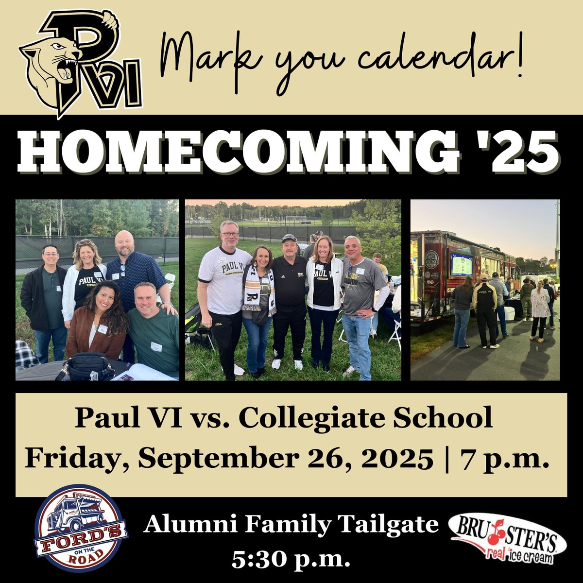 🚨 It’s almost here! 🚨
PVI Alumni Family Tailgate → Fri, Sept 26!

🎉 Alumni, teachers &amp; families
🐟 🍦 Ford's Food Truck + Bruster’s
🏈 Free Homecoming game tickets w/ RSVP
🎶 Special alumni seating on Alumni Hill

RSVP + full Homecoming Weekend info 👉 paulvi.net/alumni/homecom…