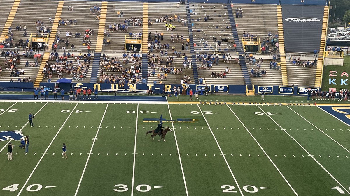 The <a href="/McNeeseFB/">McNeese Football</a> is up at half 38-9, leading in their first  game of the season under returning coach Matt Viator. The cannons are on repeat tonight! #GeauxCowboys