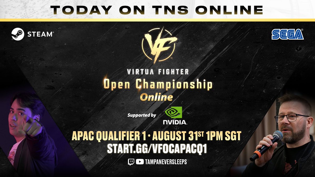 Tampa Never Sleeps (@tampaneversleep) on Twitter photo Get ready for the first #VFOC2025 APAC Online Qualifier, the competition is fierce ๐
Join <a href="/spicypoch/">PochSpice</a> and <a href="/BerzerkDC/">Daniel Chlebowczyk</a> as they commentate all the action, don't miss who qualifies for the Regional Final! ๐ฅ
#VF5REVO #LegacyVF <a href="/VF_SEGA/">VIRTUA FIGHTER</a> Get ready for the first #VFOC2025 APAC Online Qualifier, the competition is fierce ๐
Join <a href="/spicypoch/">PochSpice</a> and <a href="/BerzerkDC/">Daniel Chlebowczyk</a> as they commentate all the action, don't miss who qualifies for the Regional Final! ๐ฅ
#VF5REVO #LegacyVF <a href="/VF_SEGA/">VIRTUA FIGHTER</a>