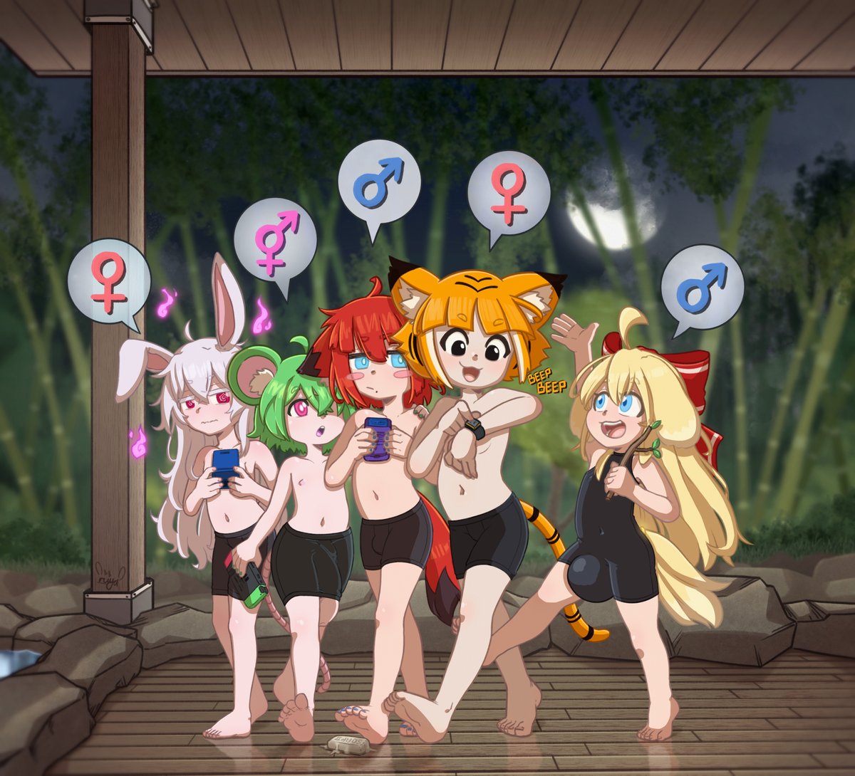 温泉で友達と！
右から左に：
・<a href="/BeauRetrievia/">Beau</a>のBeau Retrievia
・<a href="/Mario_grant_rts/">MarioGrant</a>のTiger
・うちのGurimoe
・<a href="/JRatKing/">Rat</a>のVii
・<a href="/AkiyusaV/">Akiyusa🔞</a>のAkiyusa
🔶 baraag.net/@riiya/1151195…
🔷 pixiv.net/en/artworks/13…
📦 files.catbox.moe/izonlr.zip