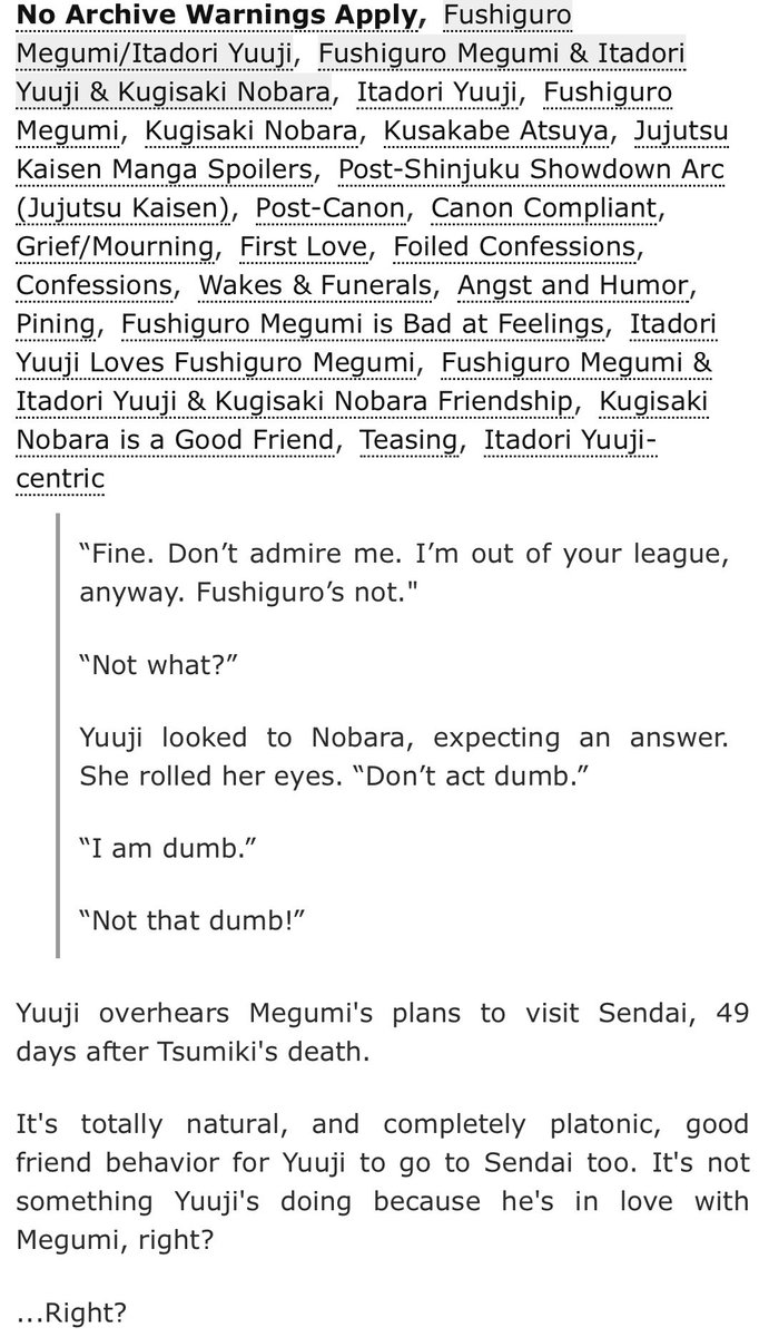 Jun 👻 (@unluckiestjun) on Twitter photo It’s the last day of <a href="/itfsweek/">Itafushi Summer Bomb 2025</a> ‘s summer bomb, and I have one more new fic to share! #ITFSbomb2025
“49 Days from Sendai”
Rated T | 5.1k | Complete | Manga Spoilers
The link to read is in the comments! It’s the last day of <a href="/itfsweek/">Itafushi Summer Bomb 2025</a> ‘s summer bomb, and I have one more new fic to share! #ITFSbomb2025
“49 Days from Sendai”
Rated T | 5.1k | Complete | Manga Spoilers
The link to read is in the comments!