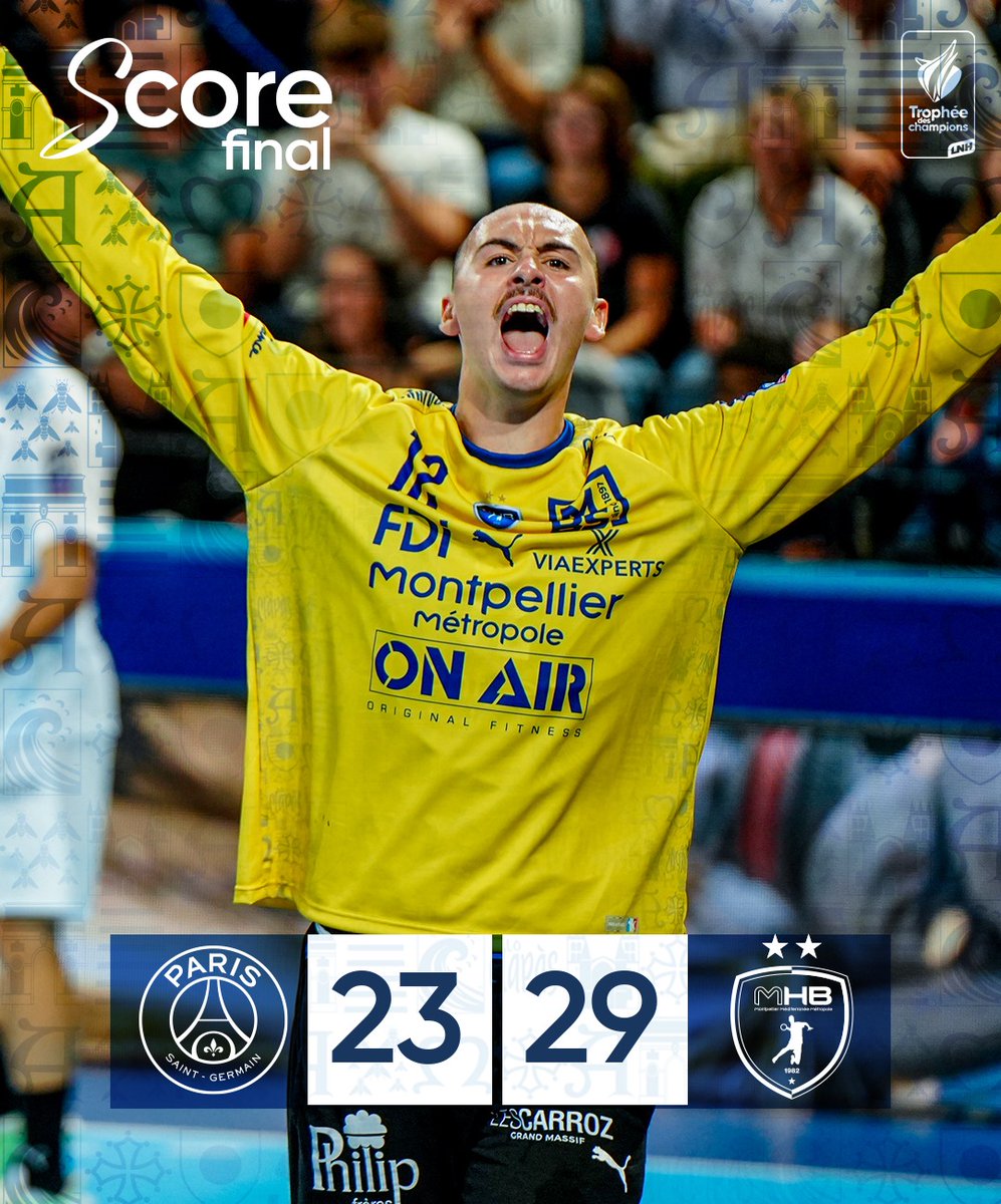 [#TropheeDesChampions] 

🔥 Victoireeeeeeeeeee ! Montpellier remporte le premier titre de la saison face au PSG dans un match maîtrisé ✅

4️⃣ comme le nombre de titres désormais en Trophée des Champions dans l'histoire du club

🔚 <a href="/psghand/">PSG Handball</a> 🆚 <a href="/mhbofficiel/">Montpellier Handball</a> : 23-29