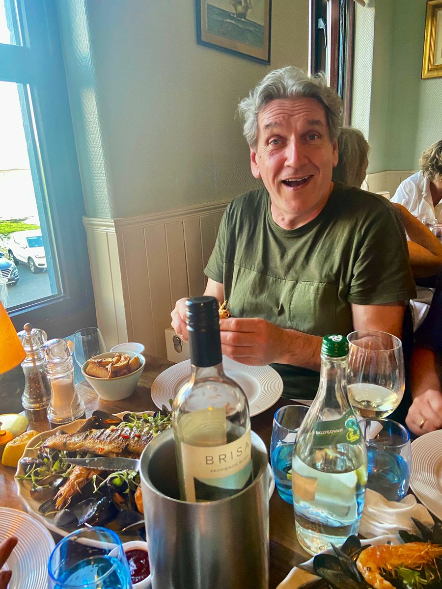 reglooby's tweet photo. Four weeks ago we lost Sean Rocks. The kindest, funniest guy & a great friend. Two weeks earlier we celebrated two OBs at #GIAF, by feasting on seafood in Barna. An epic night filled with laughter, that continued by the Atlantic. A Last Supper to treasure.
Codladh Sámh Sean 💔 https://t.co/4pqfjiIDr8