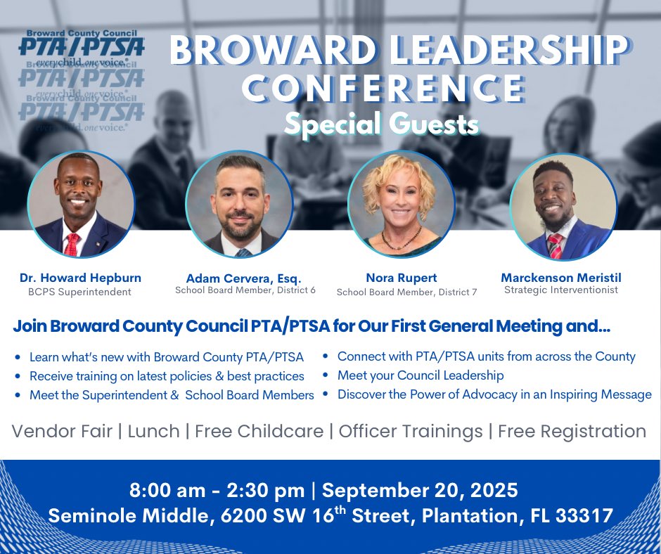 Leaders grow leaders! 🌟 Join us at the Broward Leadership Conference where PTA/PTSA units come together to learn, connect, and inspire. #BrowardLeadership #PTA #PTSA
