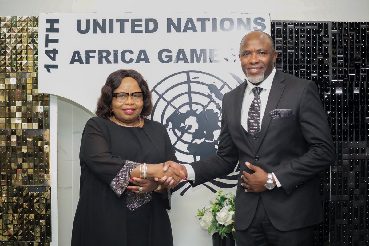 UNEswatini's tweet image. Happening Now: The anticipated 14th edition of the All Africa UN Games Award Ceremony and Gala Dinner has officially begun! The Minister of Tourism and Environmental Affairs joins UNRC George Wachira to celebrate and award the outstanding athletes of the UN Games 2025.