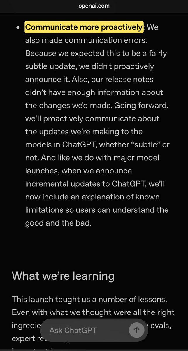 OpenAI promised to be more transparent about their updates, even the subtle ones.
But the reality is that most of what we know comes from the community, not the company.
Hopefully, over time, they’ll live up to that promise.