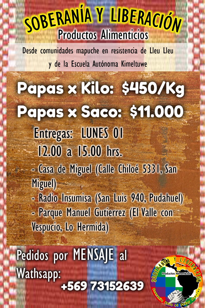 InquietandoM's tweet photo. 𝗖𝗢𝗠𝗣𝗥𝗔 𝗣𝗢𝗣𝗨���𝗔𝗥
En septiembre, no compres en la feria, compra popular. 

El valor de los sacos es de $11.000, y si quieres comprar por kilo, será de $450.

#pudahuel 
#sanmiguel 
#Peñalolén https://t.co/WCGAi7z1GS