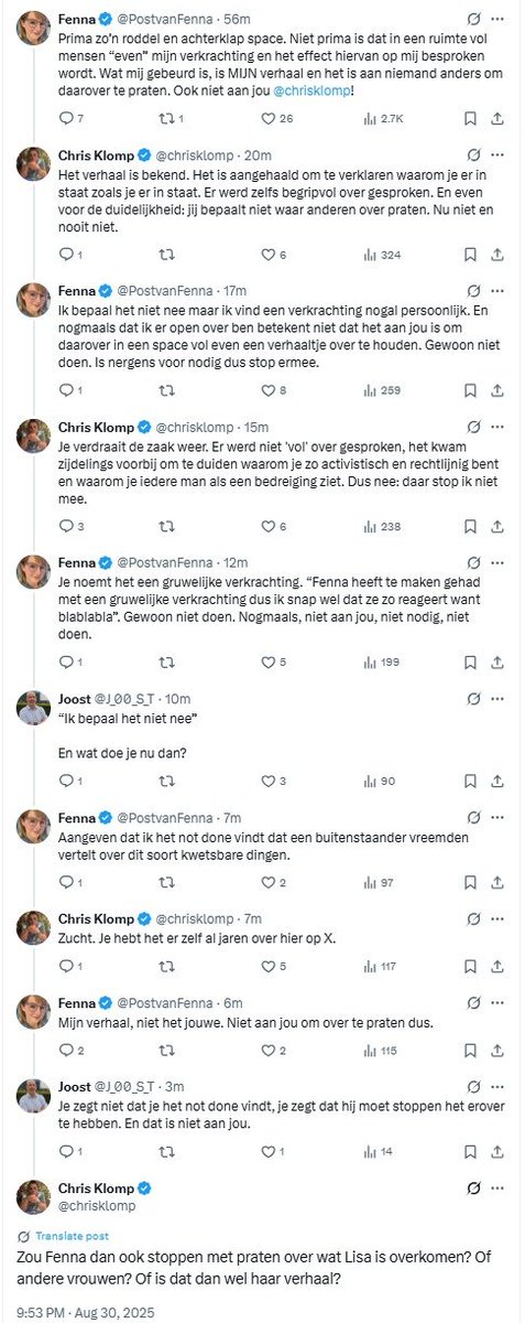 kevinhekert's tweet image. 1/ Wat je in dit draadje ziet tussen @PostvanFenna  en @chrisklomp gaat niet over "een verkrachting", maar over macht. Wie bepaalt wie er mag spreken? Het slachtoffer, of de journalist?