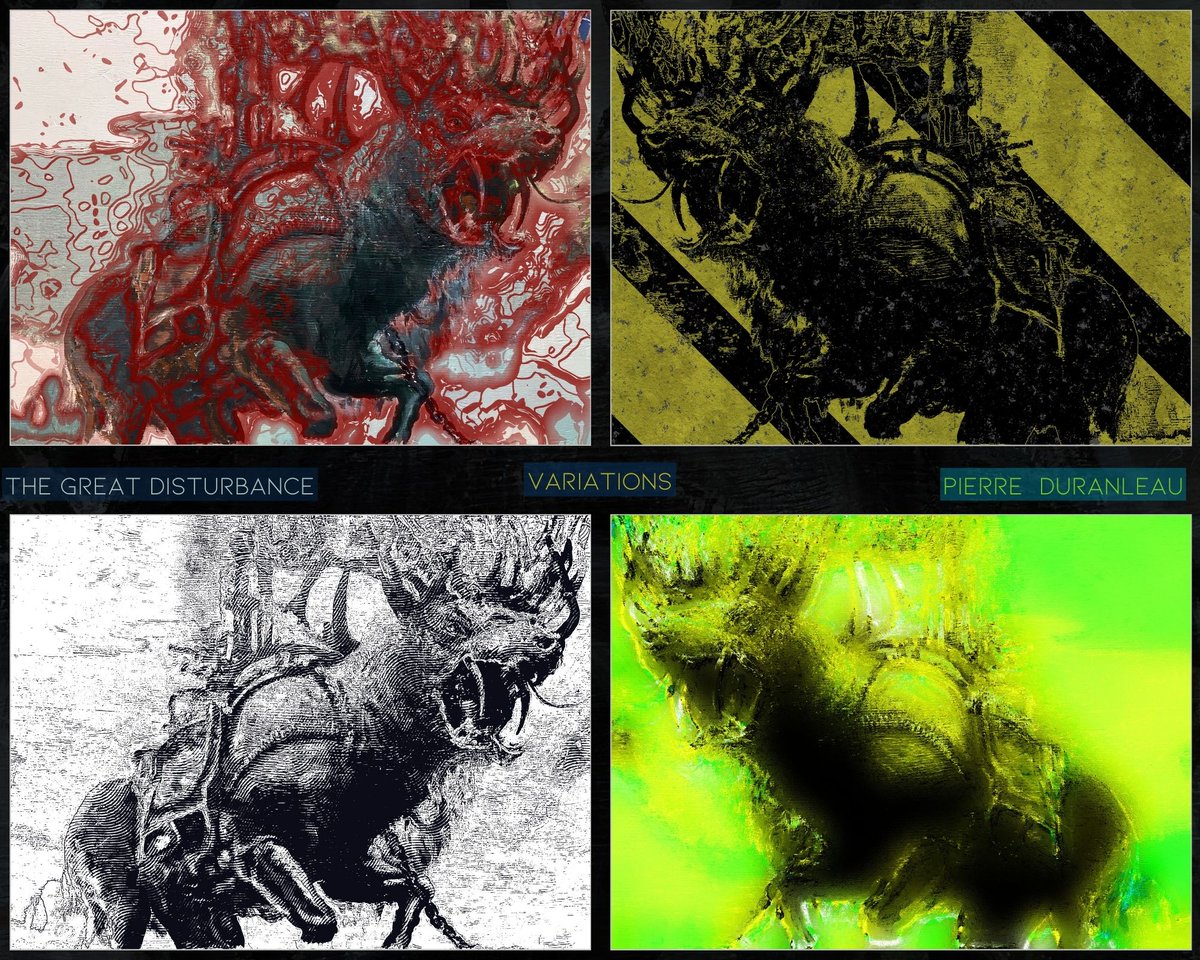 PDcafargo's tweet image. Variations on a theme (part 4) taken from the Great Disturbance painting. Scanned original work modified with @filterforge filters and other 2d tools.  cafargo.com 
#filterforge #thelongemergency #liminalspace #falseflag #postindustrial #posthumanity #art #2d…