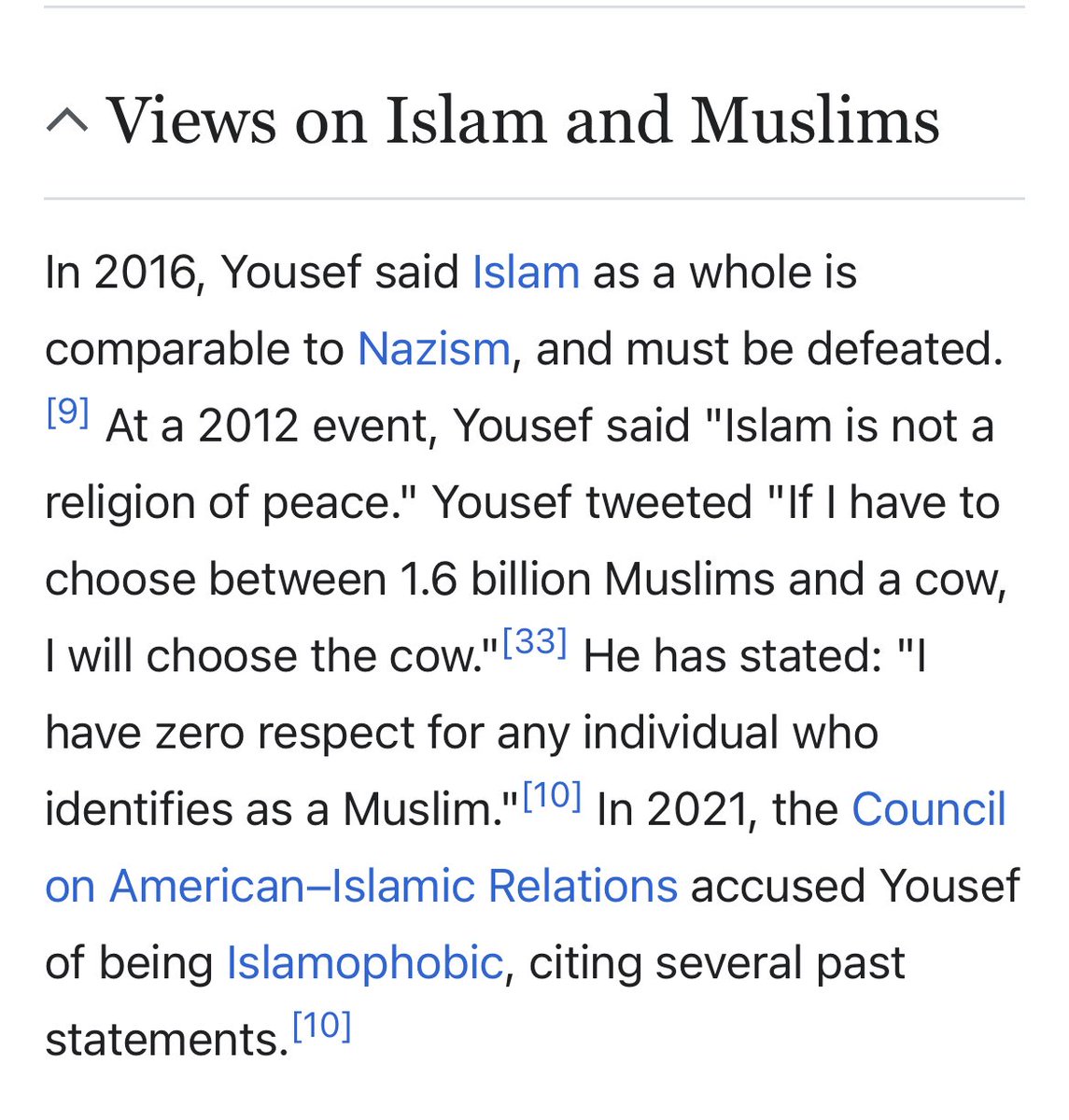 Faites donc une recherche sur le bonhomme qu’elle relaie et les opinions haineuses de ce dernier sur les Musulmans. Comme on ne doit pas tolérer les antisémites, pourquoi cette dame relaie-t-elle un islamophobe qui a dit qu’il choisirait une vache plutôt que 1.6 bn de Musulmans😐