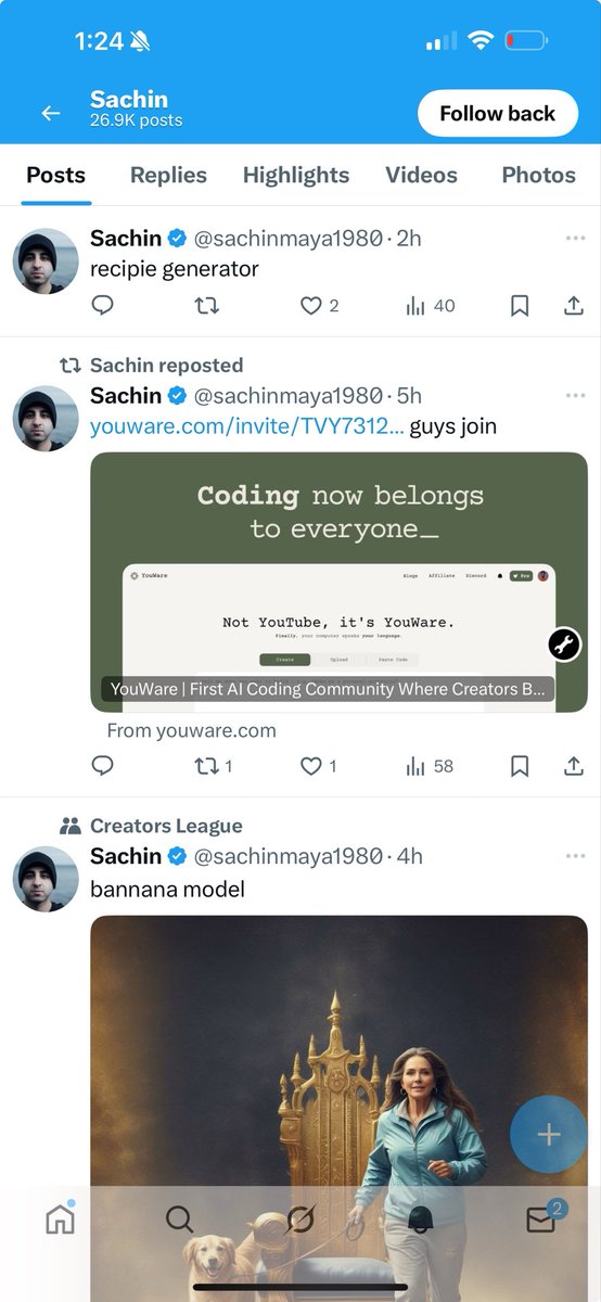 Screenshot of low-effort posts on X profile