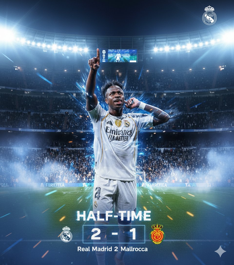 Madridismopulse's tweet image. ⚪ HALF-TIME: Real Madrid 2️⃣ - 1️⃣ Mallorca!
Vini Jr. 🔥 on fire! That’s how we do it at Bernabéu! 💥⚽
#HalaMadrid #ViniJr #HalfTimeHustle #RMFans #GoalMachine #FootballMagic #RealMadridmallorca