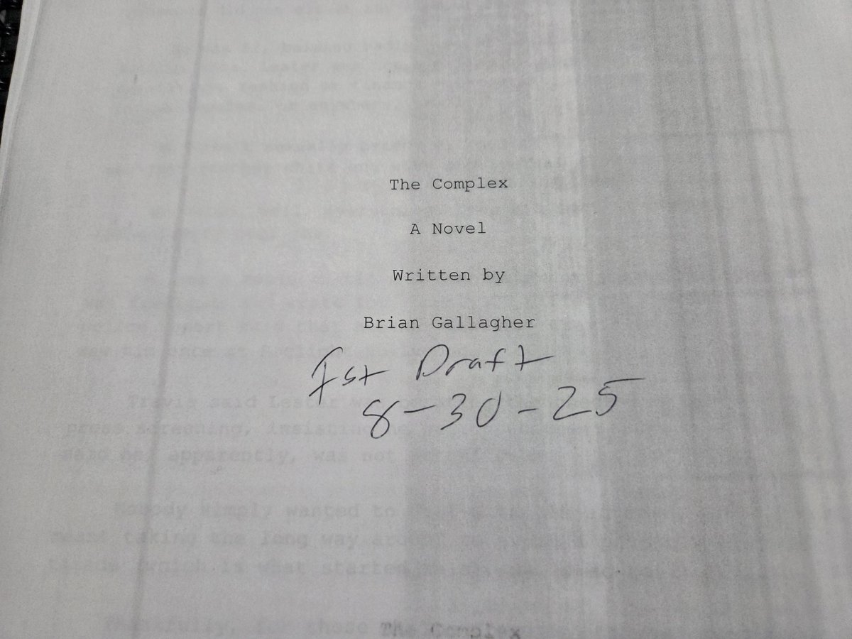 GallagherMW's tweet photo. FIRST DRAFT LEVEL ACHIEVEMENT UNLOCKED! Now I have a novel... ho ho ho. The first draft of my first novel #TheComplex is now complete! 267 single-spaced pages, 61,683 words, that somehow took just over a month to complete - one month and one week, to be exact... though there was https://t.co/1phETENaLh