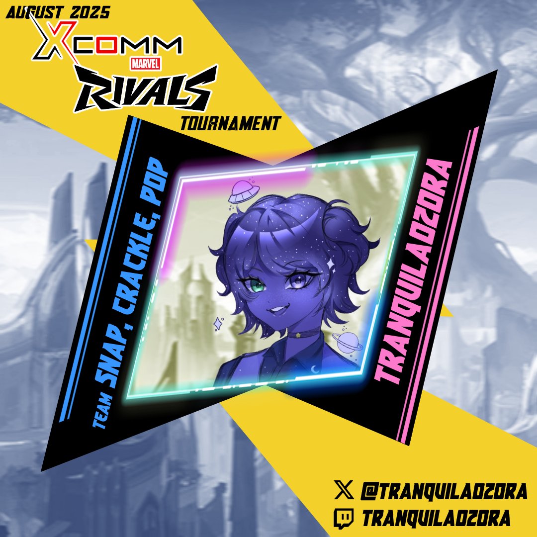 X-COMM Vtuber Tournaments (@xcomm_official) on Twitter photo ⚡️ VTUBER SHOUTOUT ⚡️
📢 Big shoutout to <a href="/TranquilAozora/">Tranq ⭐️ COVER IN PINNED</a> of team Snap, Crackle, Pop (SCP)!! 🙏 Thank you for joining the tournament!
🖥️ Please check out their streams at twitch.tv/tranquilaozora!
👇 Other team members below 👇 ⚡️ VTUBER SHOUTOUT ⚡️
📢 Big shoutout to <a href="/TranquilAozora/">Tranq ⭐️ COVER IN PINNED</a> of team Snap, Crackle, Pop (SCP)!! 🙏 Thank you for joining the tournament!
🖥️ Please check out their streams at twitch.tv/tranquilaozora!
👇 Other team members below 👇