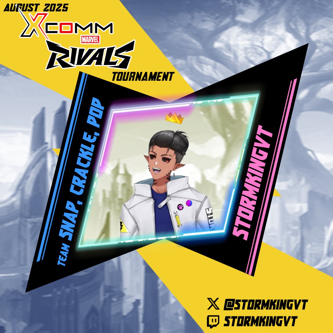X-COMM Vtuber Tournaments (@xcomm_official) on Twitter photo ⚡️ VTUBER SHOUTOUT ⚡️
📢 Big shoutout to <a href="/StormKingVT/">StormKing⚡️👑 Storm Kaiju VTuber</a> of team Snap, Crackle, Pop (SCP)!! 🙏 Thank you for joining the tournament!
🖥️ Please check out their streams at twitch.tv/stormkingvt!
👇 Other team members below 👇 ⚡️ VTUBER SHOUTOUT ⚡️
📢 Big shoutout to <a href="/StormKingVT/">StormKing⚡️👑 Storm Kaiju VTuber</a> of team Snap, Crackle, Pop (SCP)!! 🙏 Thank you for joining the tournament!
🖥️ Please check out their streams at twitch.tv/stormkingvt!
👇 Other team members below 👇