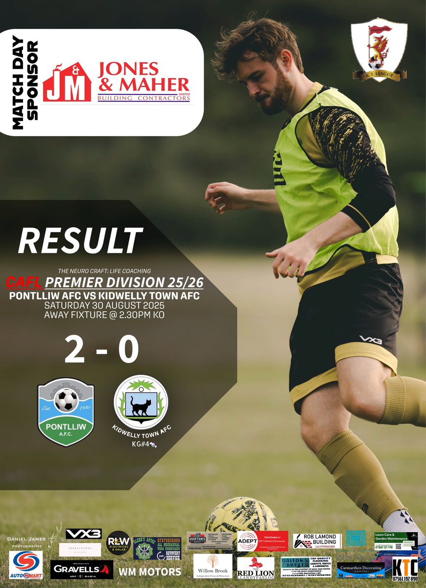 Only a penalty and an OG were the difference today between our First Team and last seasons Champions, <a href="/PontlliwFC/">Pontlliw FC</a> A solid performance from the entire squad 👏 

Congratulations to Keaton Bessant for being nominated the Jones &amp; Maher Building Contractors Player of the Match 👏