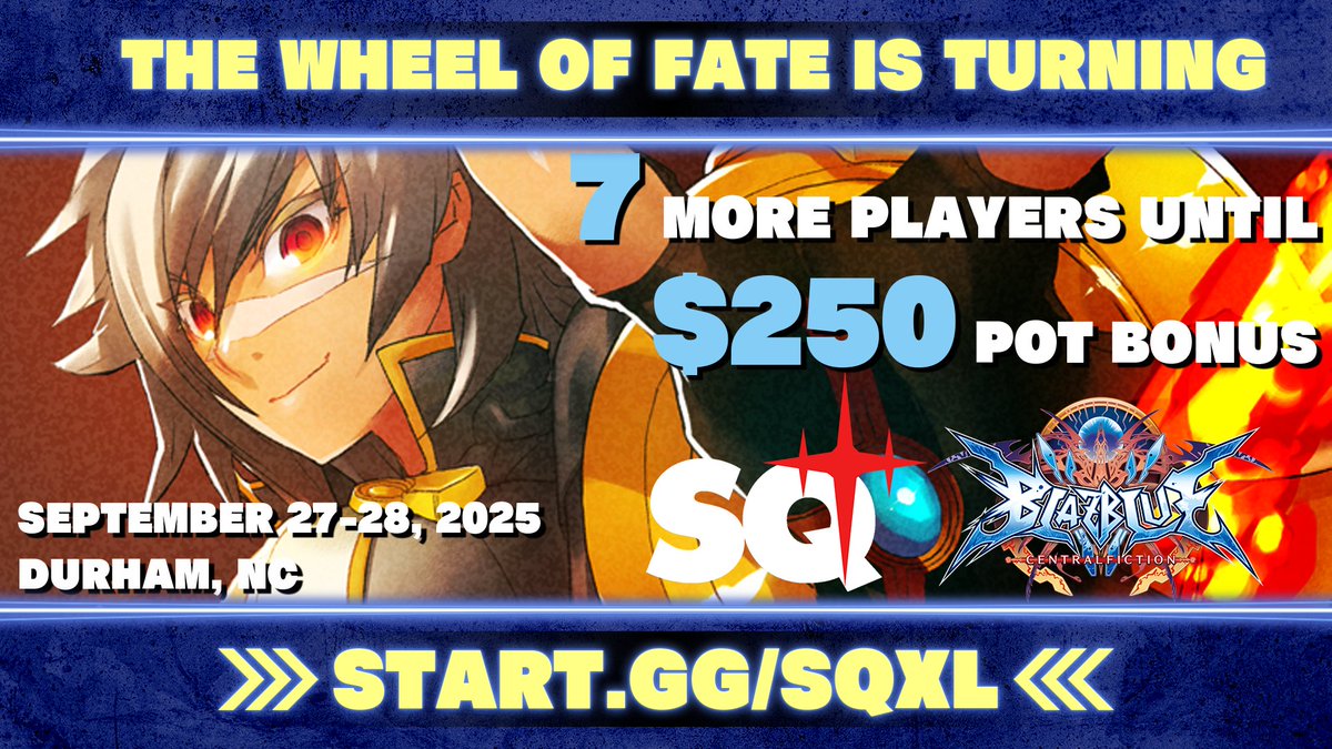 Can you feel the HEAT?!

Only 7 more BlazBlue: Central Fiction players are needed to unlock the $250 pot bonus!

The competition is already looking FIERCE, and Fate demands that you be apart of it.