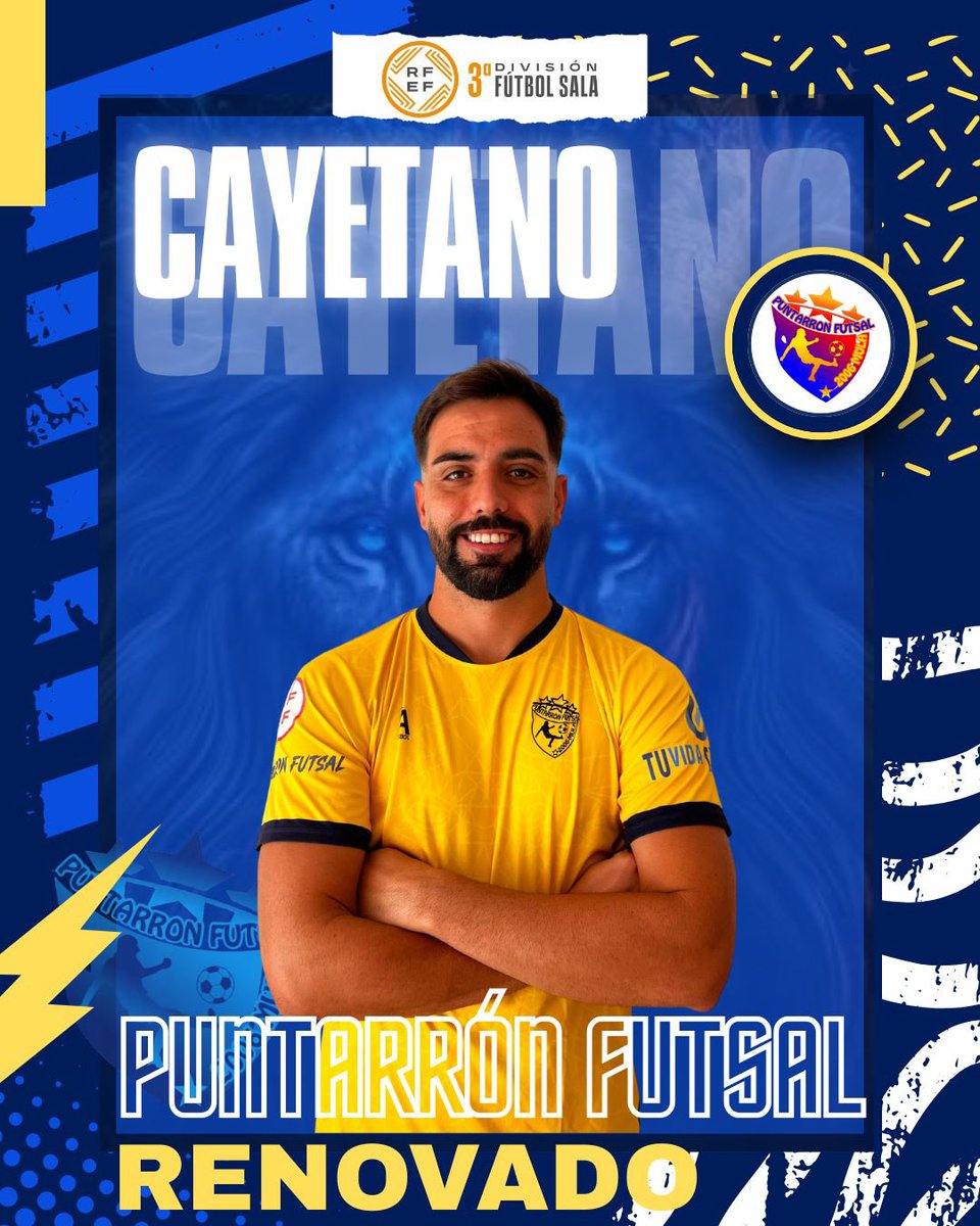 puntarronfs's tweet photo. CAYETANO RENUEVA PARA LA TEMPORADA 25/26. 

🟡 @Cayetano_22 renueva su compromiso con el Puntarron Futsal. El espectáculo está asegurado. Una parte importante de nuestra historia no podía abandonar el barco en nuestro 20 aniversario.

¡GRACIAS CAYETANO!💛💪🏽💙 https://t.co/E7glBSO50k