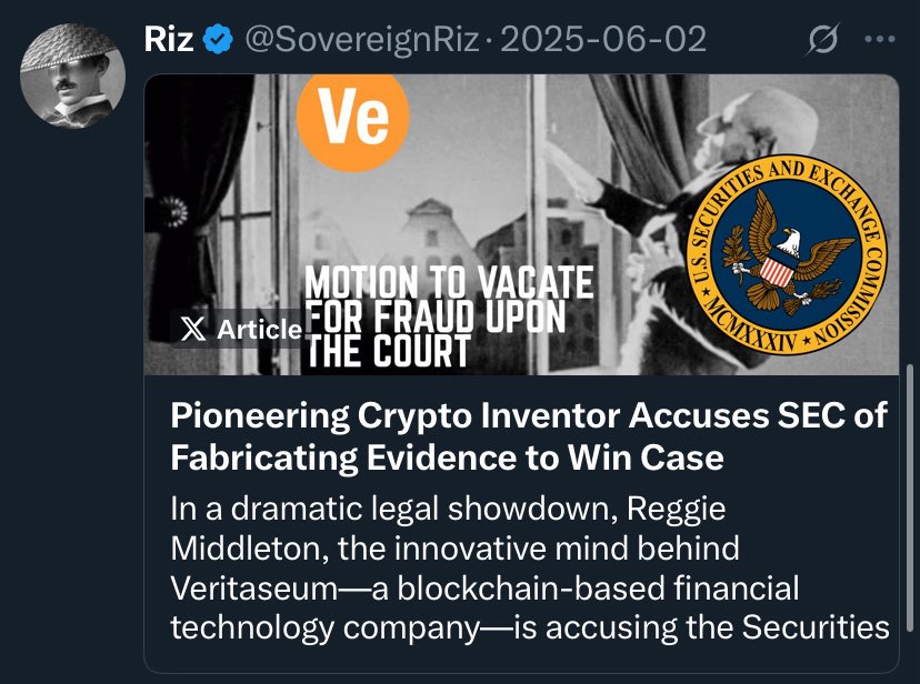 SovereignRiz's tweet image. Regulatory Capture…

This is the case that will expose the entire SEC 

SEC own court documents prove Fraud on the Court in freezing assets of the true inventor of DeFi, DiFi and digital finance

Patent #’s 
US11196566B2, US11895246B2, US12231579B2, JP6813477B2, JP7204231B2,…