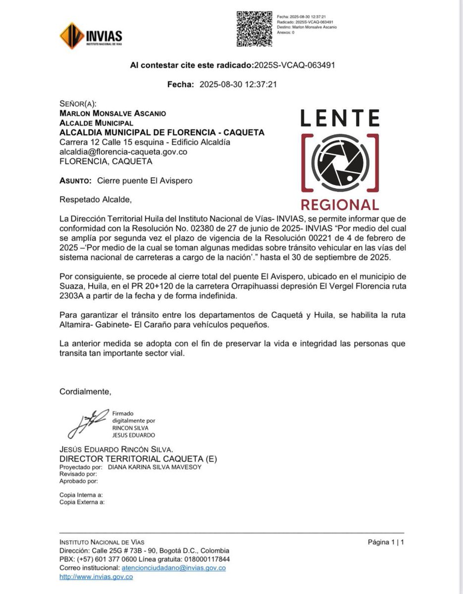 jorgelara85's tweet photo. El @InviasOficial cierra INDEFINIDAMENTE el puente El Avispero en la vía Florencia–Altamira, sin socialización, sin plan de contingencia y condenando la economía del Caquetá.
¿Dónde están @petrogustavo, @MinTransporteCo y la @SuperTransporte?
¡Arbitrariedad total contra una región aislada!