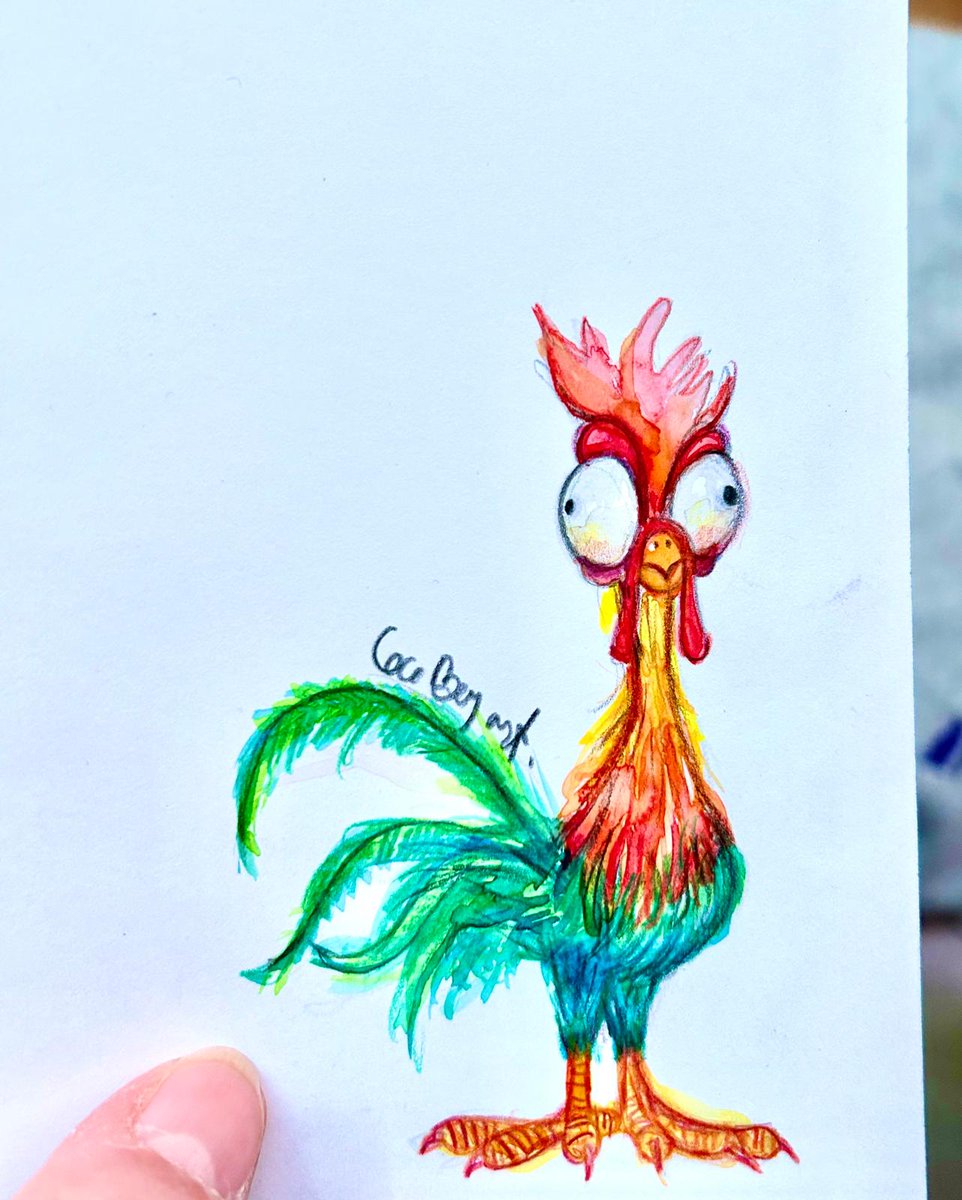 El mini dibujo de hoy es un pollo muy loco, pero que tiene mucha suerte. Dadle corasonsito para suerte colorinchis. 😬