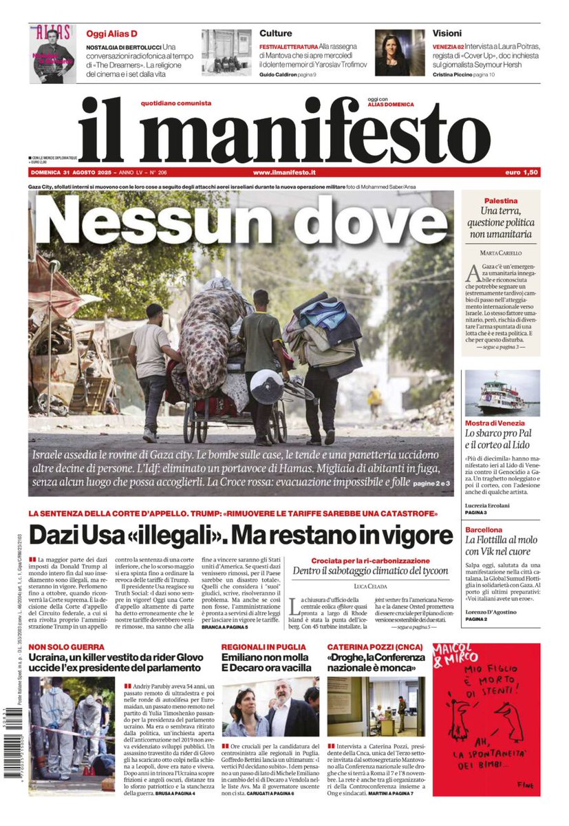 Israele assedia le rovine di Gaza city. Le bombe sulle case, le tende e su una panetteria uccidono decine di persone. L’Idf: eliminato un portavoce di Hamas. 
Migliaia in fuga, senza alcun luogo che possa accoglierli. La Croce rossa: evacuazione impossibile e folle
#31agosto