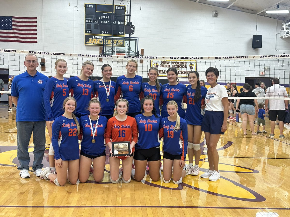 okawvillerocket's tweet image. The Rockets go 5-0 and claim the New Athens Volleyball Tournament title with a 21-17, 21-19 two set win over Red Bud. #Owesome #onamission #commit