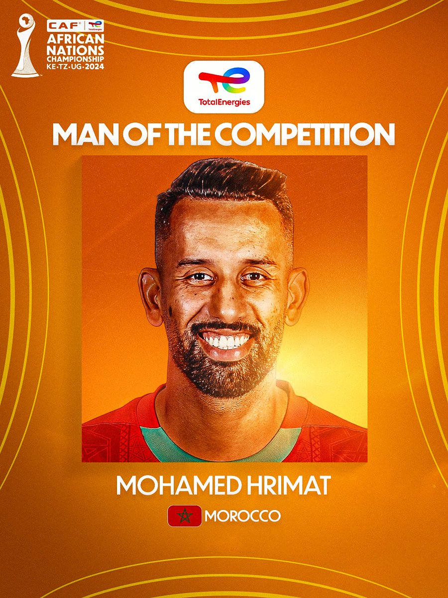 ربيع حريمات، الكابيتانو يتوج بجائزة أفضل لاعب في كأس أمم إفريقيا للمحليين 👏
الرجل قدم أداء متميزا ونسج خيوط التألق 
برافو ربيع وإن شاء الله مزيدا من التألق 🫡