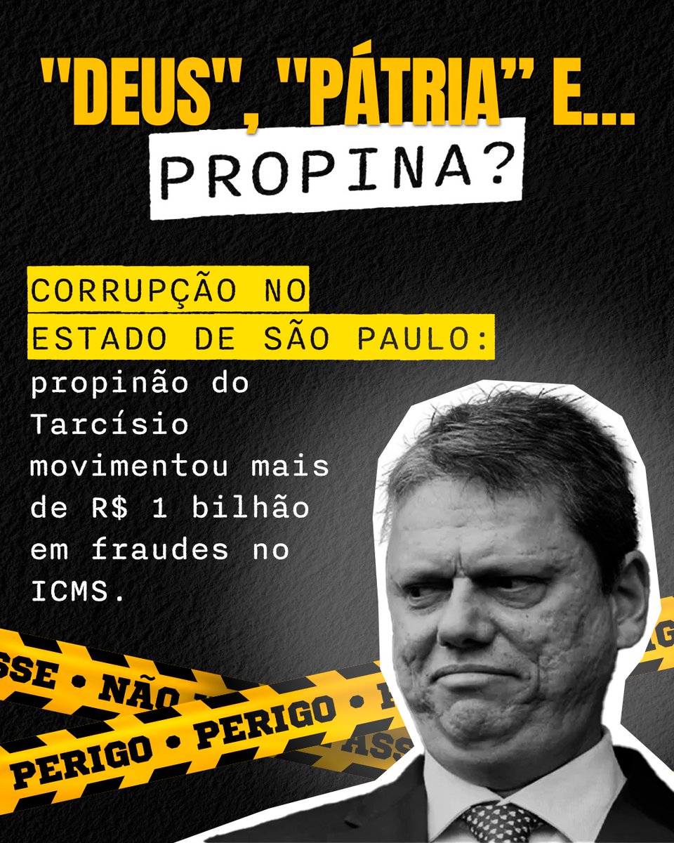 🚨 Escândalo em SP: mais de R$ 1 bi em propinas na gestão Tarcísio para liberar créditos de ICMS.

Se fez isso em São Paulo, imagina no Brasil? 🇧🇷
