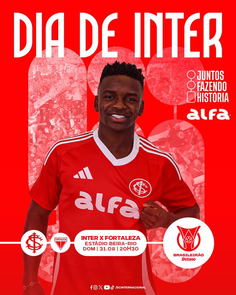 SCInternacional's tweet image. 𝐃𝐈𝐀 𝐃𝐄 𝐈𝐍𝐓𝐄𝐄𝐄𝐄𝐄𝐑! 🇦🇹👊

Pela 22ª rodada do Brasileirão, o Colorado enfrenta o Fortaleza, no Beira-Rio, a partir das 20h30 deste domingo. VAMOS! 🔥❤

🔗 Aproveite o #DiaDeInter e jogue com responsabilidade na @alfabetbr, a #CasaDeResponsa: alfa.bet.br/soccer/sc-inte…