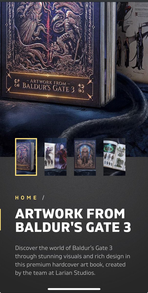 CapriFawn's tweet photo. I haven’t seen any posts about it on my TL but the official BG3 artbook is on the Larian store 👀 https://t.co/K418Q2mpev