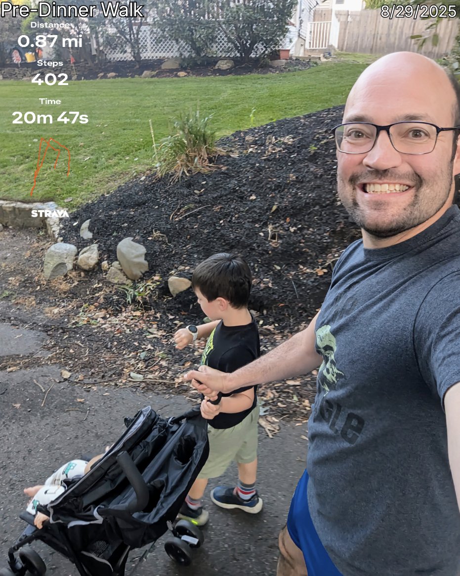The boys and I had another great pre-dinner walk yesterday. Aiden was very excited to be wearing mom's watch. 😊😊