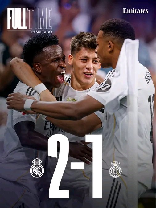 🏁 FT: Real Madrid C.F. 2-1 RCD Mallorca
⚽ 18' Muriqi
⚽ 37' Arda Güler
⚽ 38' Vinicius Jr
Emirates | #RealMadridMallorca