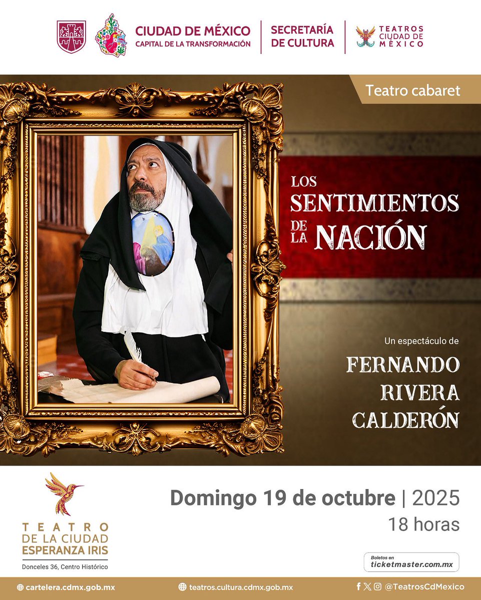 monocordio's tweet photo. Nos vemos el próximo domingo 19 de octubre en el Teatro de la Ciudad para dejarnos llevar por “Los Sentimientos de la Nación” . Los boletos ya están disponibles en @Ticketmaster_Me @TeatrosCdMexico https://t.co/4Rq9TalPAe