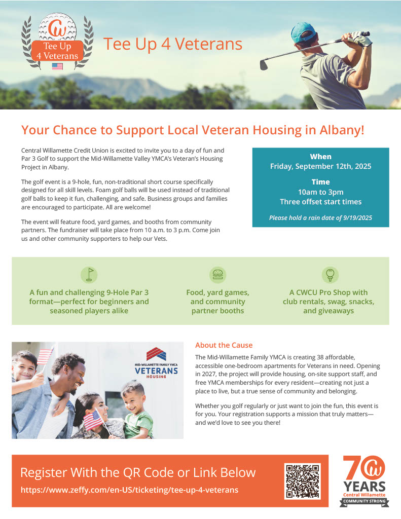 At CannXperts, we’re proud to have Veterans on our team. Supporting those who served is personal to us, which is why we’re excited to help share this upcoming fundraiser hosted by our friends at Central Willamette Credit Union.

On Friday, September 12th, 2025, the CW's