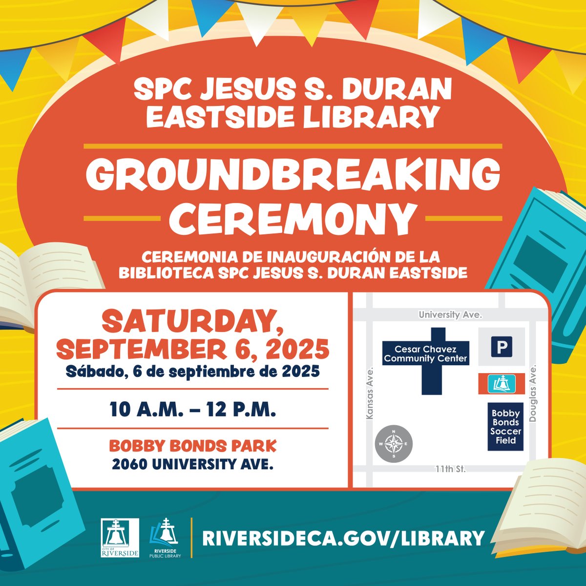 RivLibrary's tweet image. We are just one week away from the Groundbreaking Ceremony for the NEW SPC Jesus S. Duran Eastside Library! 🎉

📅 Saturday, Sept. 6th
🕒10AM-12PM
📍Bobby Bonds Park - 2060 University Ave. 

#RiversidePublicLibrary #RiversideCA #SPCJesusSDuranEastsideLibrary
