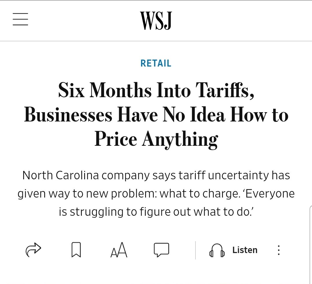 Maybe - and I'm just spitballing here - having one person frenetically set, and then suddenly change, taxes on trillions of dollars in annual commerce isn't the best way to do US economic policy?